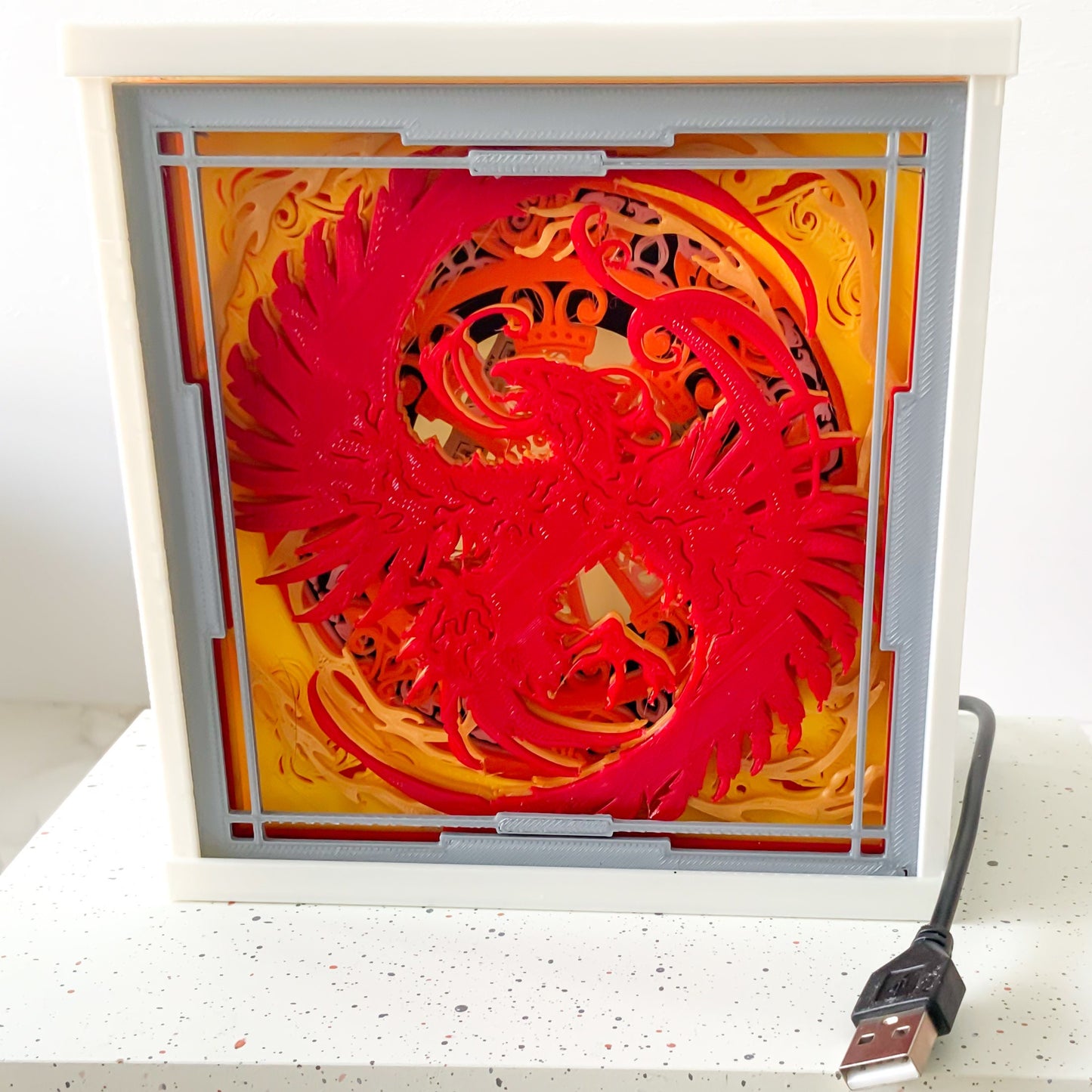 Majestic Phoenix 3D Light Box - Glow in the Dark - Battery Powered - Mythical Shadow Box - Fantasy Art Decor