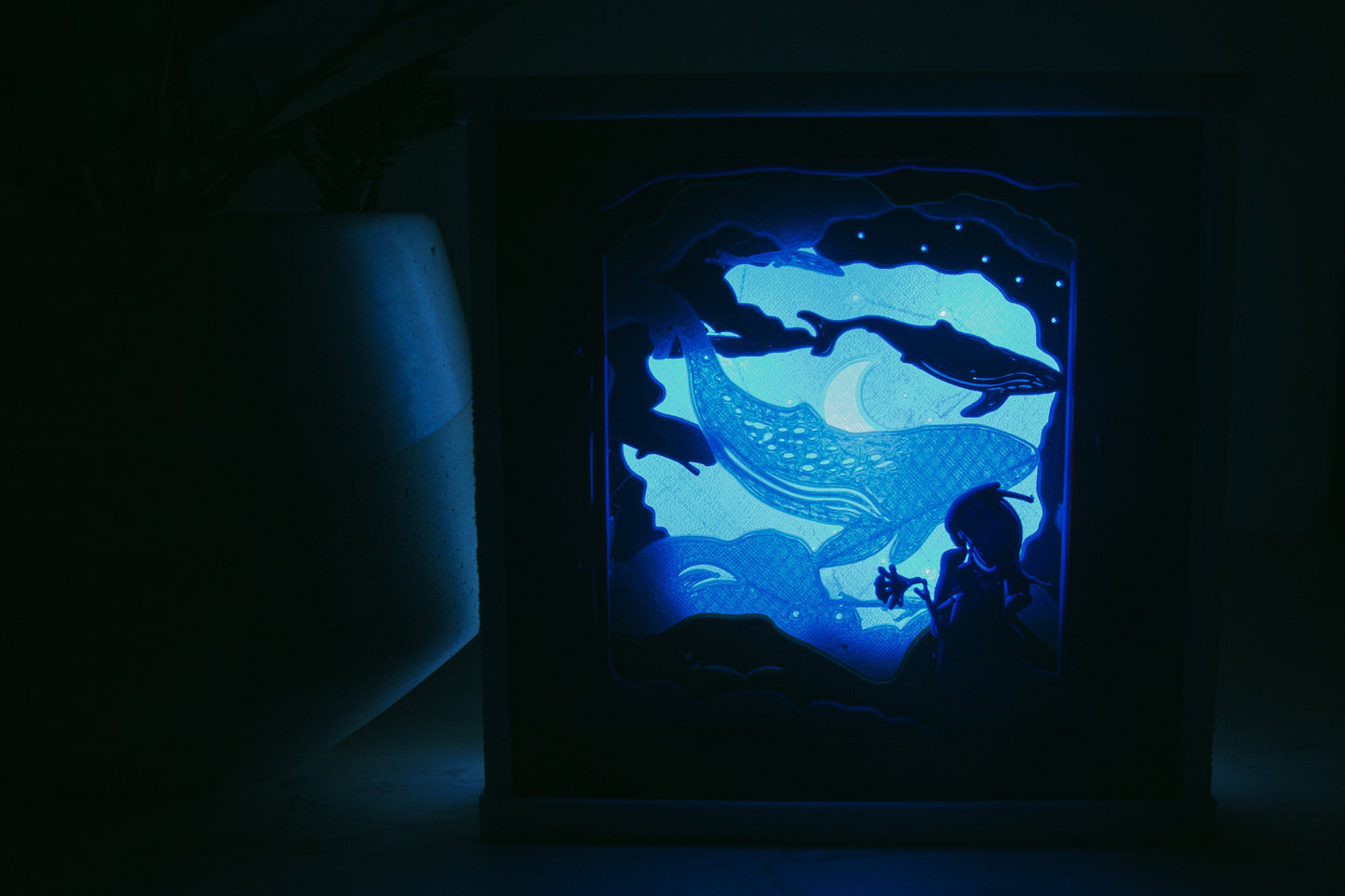 Whale Dream 3D Light Box - Glow in the Dark - Battery Powered - Imaginative Shadow Box - Fantasy Art Decor