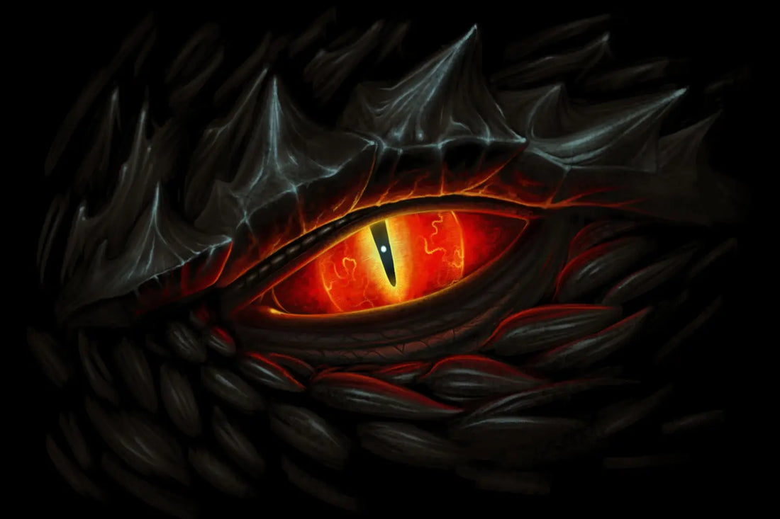 a close up of a dragon eye on a black background