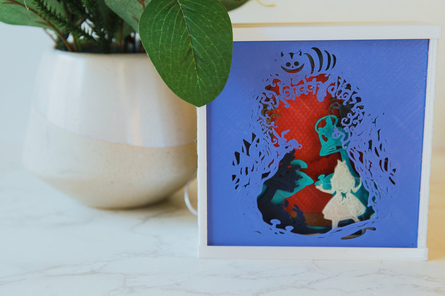 Alice in Wonderland 3D Light Box - Glow in the Dark - Battery Powered - Whimsical Shadow Box - Fantasy Art Decor