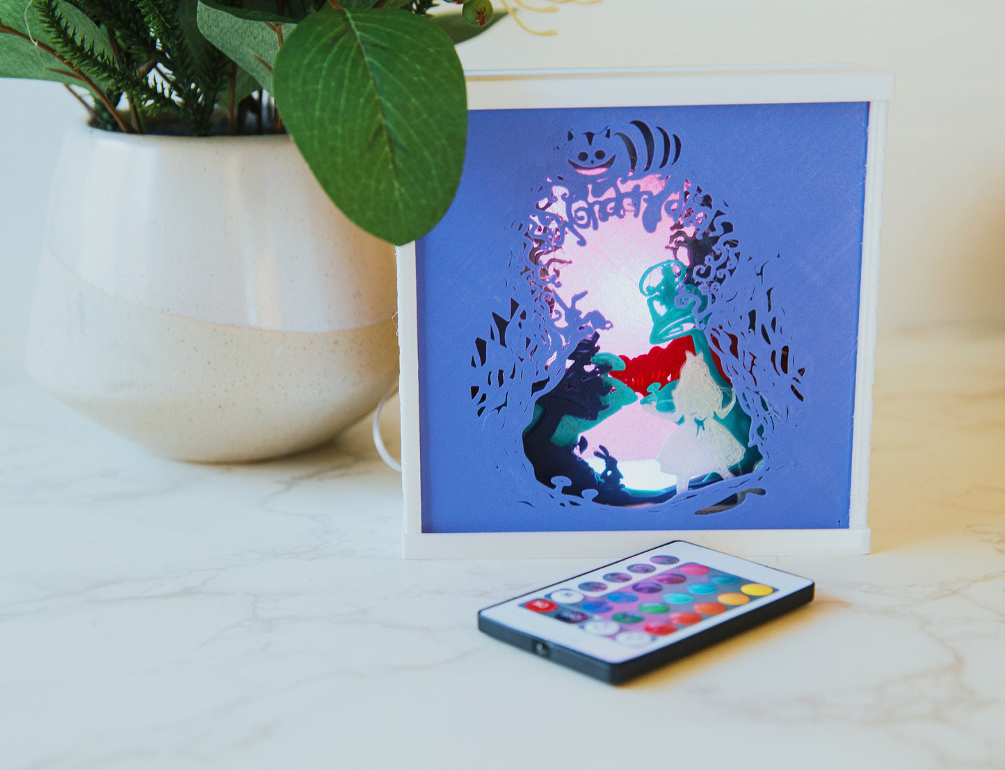 Alice in Wonderland 3D Light Box - Glow in the Dark - Battery Powered - Whimsical Shadow Box - Fantasy Art Decor