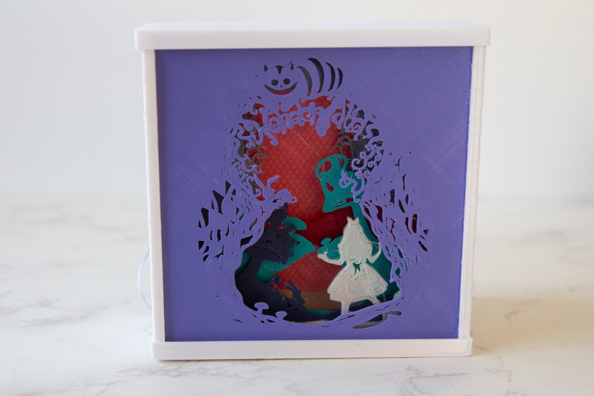 Alice in Wonderland 3D Light Box - Glow in the Dark - Battery Powered - Whimsical Shadow Box - Fantasy Art Decor