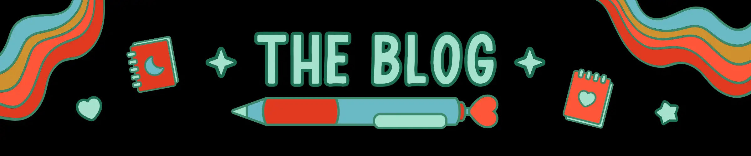 The blog logo features a stylized pencil with red and teal sections, flanked by colorful wave patterns and notebook icons.