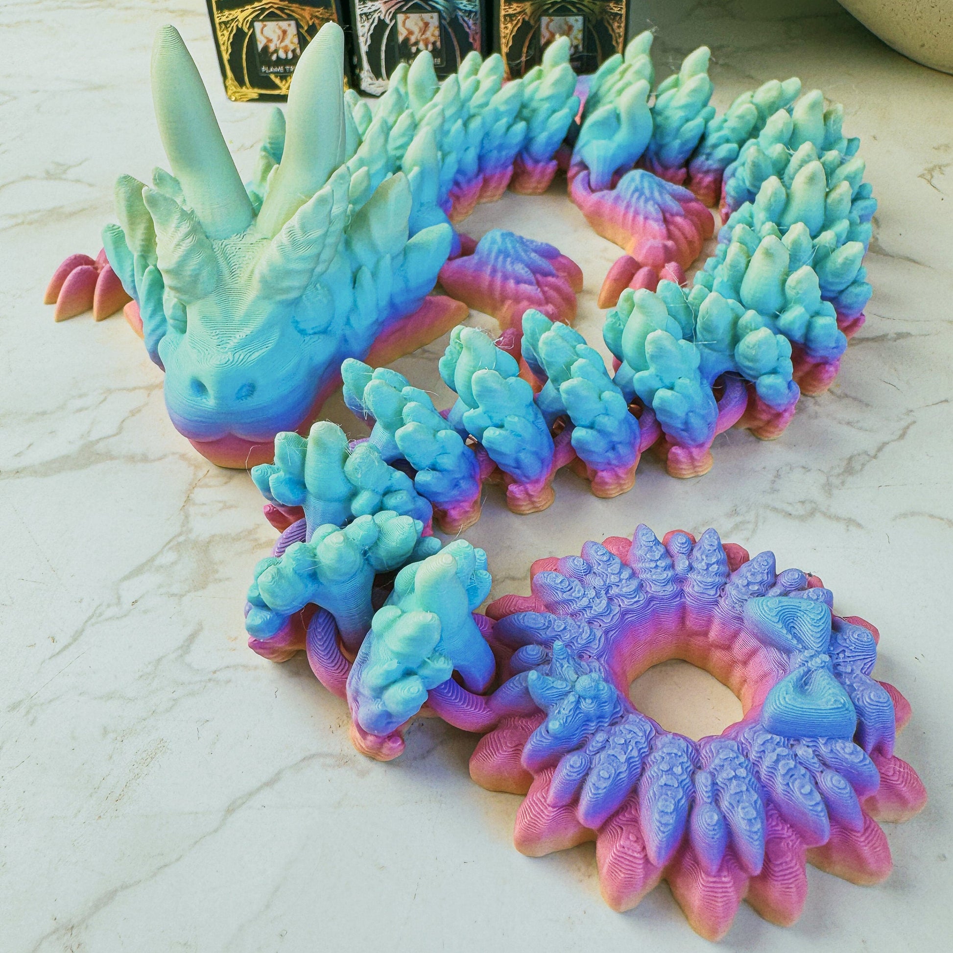 Christmas Wreath Dragon | Fantasy Dragon Model | 3d Printed Dragon | Desk Fidget Toy | Christmas Inspired Dragon