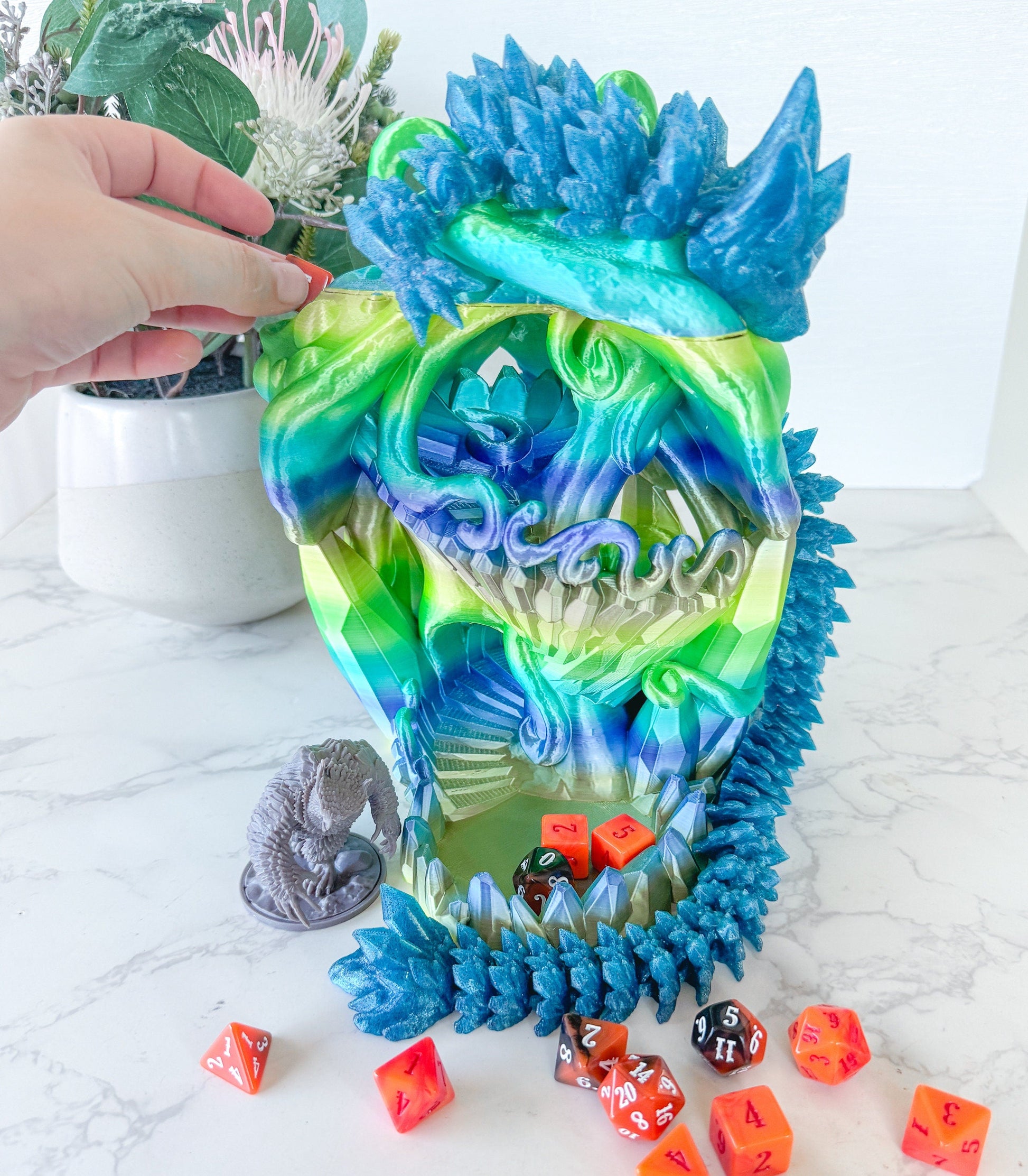 Crystal Mushroom Dice Tower with Dragon Stand | Tabletop Gaming | RPG Dice Roller