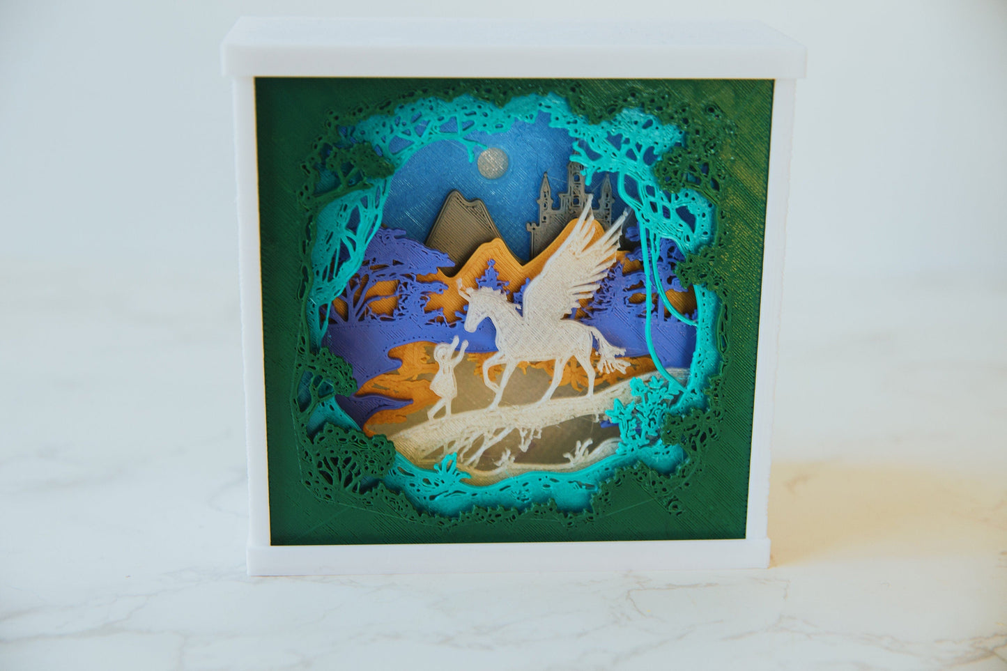 Enchanted Unicorn 3D Light Box - Glow in the Dark - Unicorn and Girl Shadow Box - Fantasy Art Decor