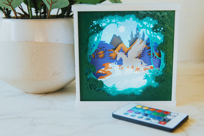 Enchanted Unicorn 3D Light Box - Glow in the Dark - Unicorn and Girl Shadow Box - Fantasy Art Decor
