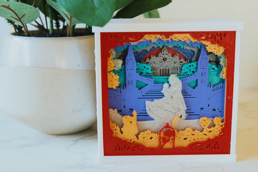Enchanting Beauty and the Beast 3D Light Box - Glow in the Dark - Battery Powered - Belle and Beast Ballroom Scene - Fantasy Art Decor