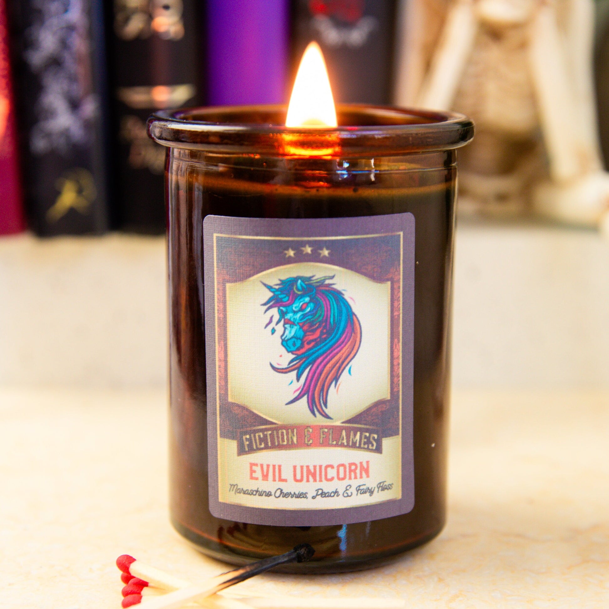 Evil Unicorn - Maraschino Cherries, Peach & Fairy Floss - Halloween Inspired Candle - Halloween Decor - Hand-Poured Soy Wax Candle