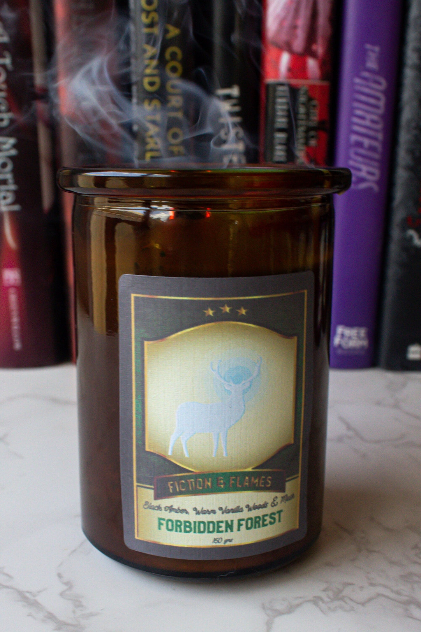 Forbidden Forest | Black Amber, Warm Vanilla Woods & Musk | Soy Candle | Wood Wick | Readers Gift | Writers Gift | Wizarding School Inspired