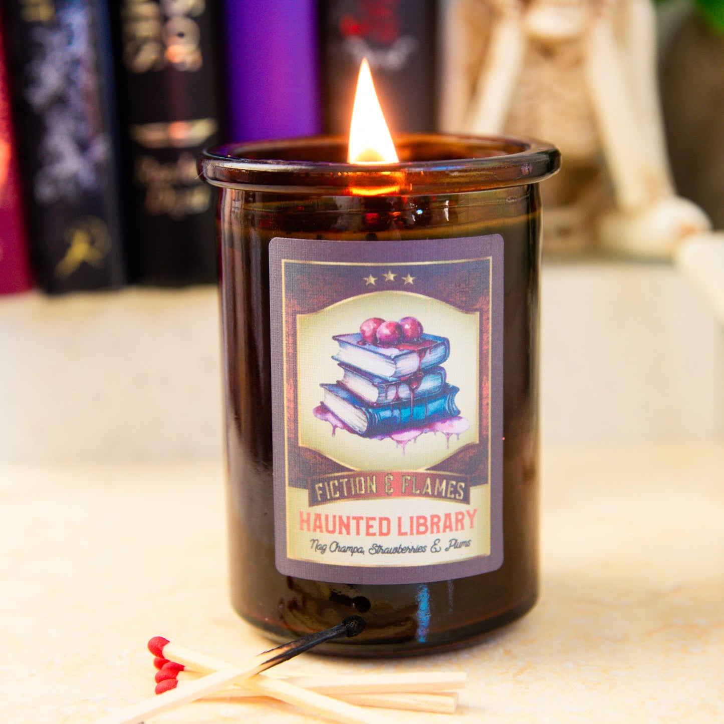 Haunted Library - Nag Champa, Strawberries & Plum Scented Candle - Halloween Decor - Hand-Poured Soy Wax Candle
