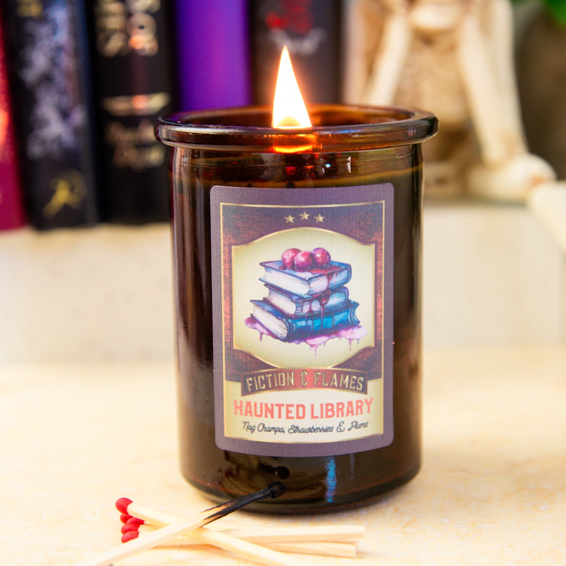 Haunted Library - Nag Champa, Strawberries & Plum Scented Candle - Halloween Decor - Hand-Poured Soy Wax Candle