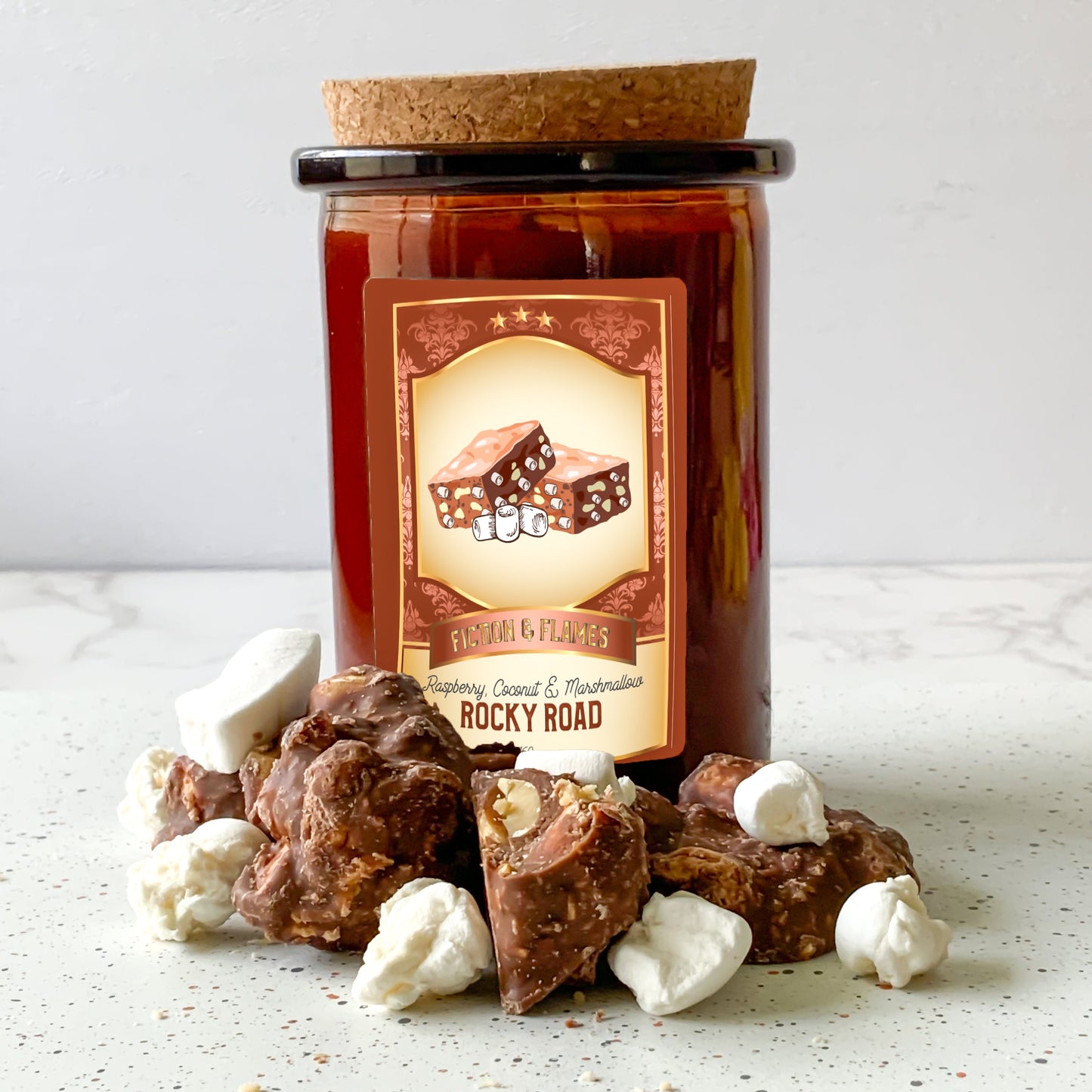 Rocky Road Scented Candle | Candy Fragrance Candle | Sweet Treat | Birthday Gift | Aromatherapy Candle | Book Lover's Gift - Fiction and Flames 