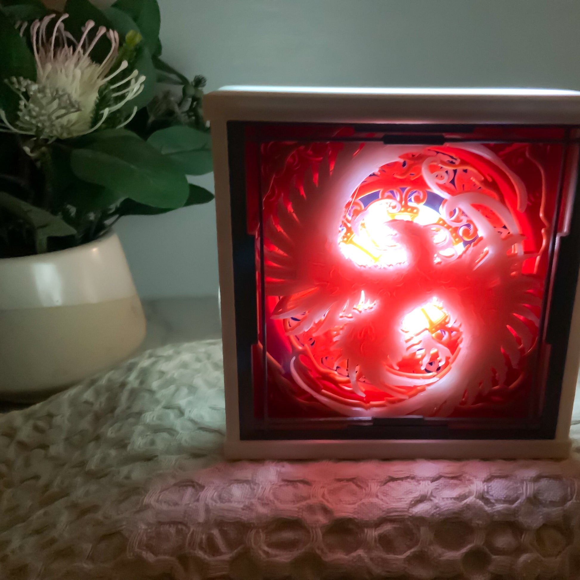 Majestic Phoenix 3D Light Box - Glow in the Dark - Battery Powered - Mythical Shadow Box - Fantasy Art Decor - Fiction and Flames 