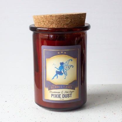 Pixie Dust | Strawberries + Pink Sugar | Bookish Candle | Scented Soy Candle | Wood Wick | Writers Gift | Book Lover Candle | Fruity Scented - Fiction and Flames 