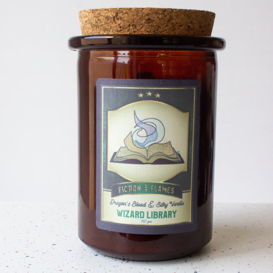 Wizard Library | Dragon's Blood & Silky Vanilla  | Soy Candle | Wood Wick | Readers Gift | Writers Gift | Wizarding School Inspired - Fiction and Flames 