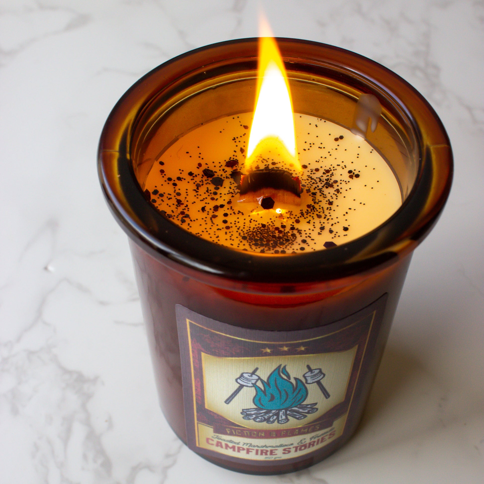 Campfire Stories | Toasted Marshmallows + Smoky Bonfire Scented | Bookish Candle | Soy Candle | Writers Gift | Aromatherapy Candle - Fiction and Flames 