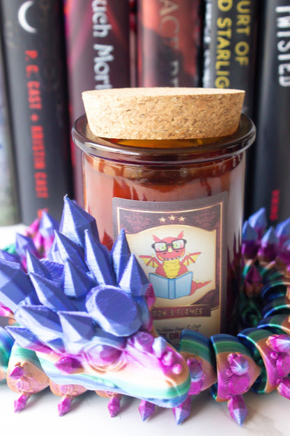 Book Dragon | Library Scented Candle | Leather, Tonka Bean & Sage Soy Candle | Writers Gift | Book Lover | Bookish Candle | Reader Gift - Fiction and Flames 