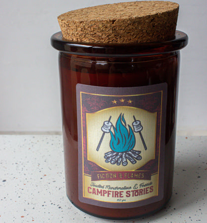 Campfire Stories | Toasted Marshmallows + Smoky Bonfire Scented | Bookish Candle | Soy Candle | Writers Gift | Aromatherapy Candle - Fiction and Flames 