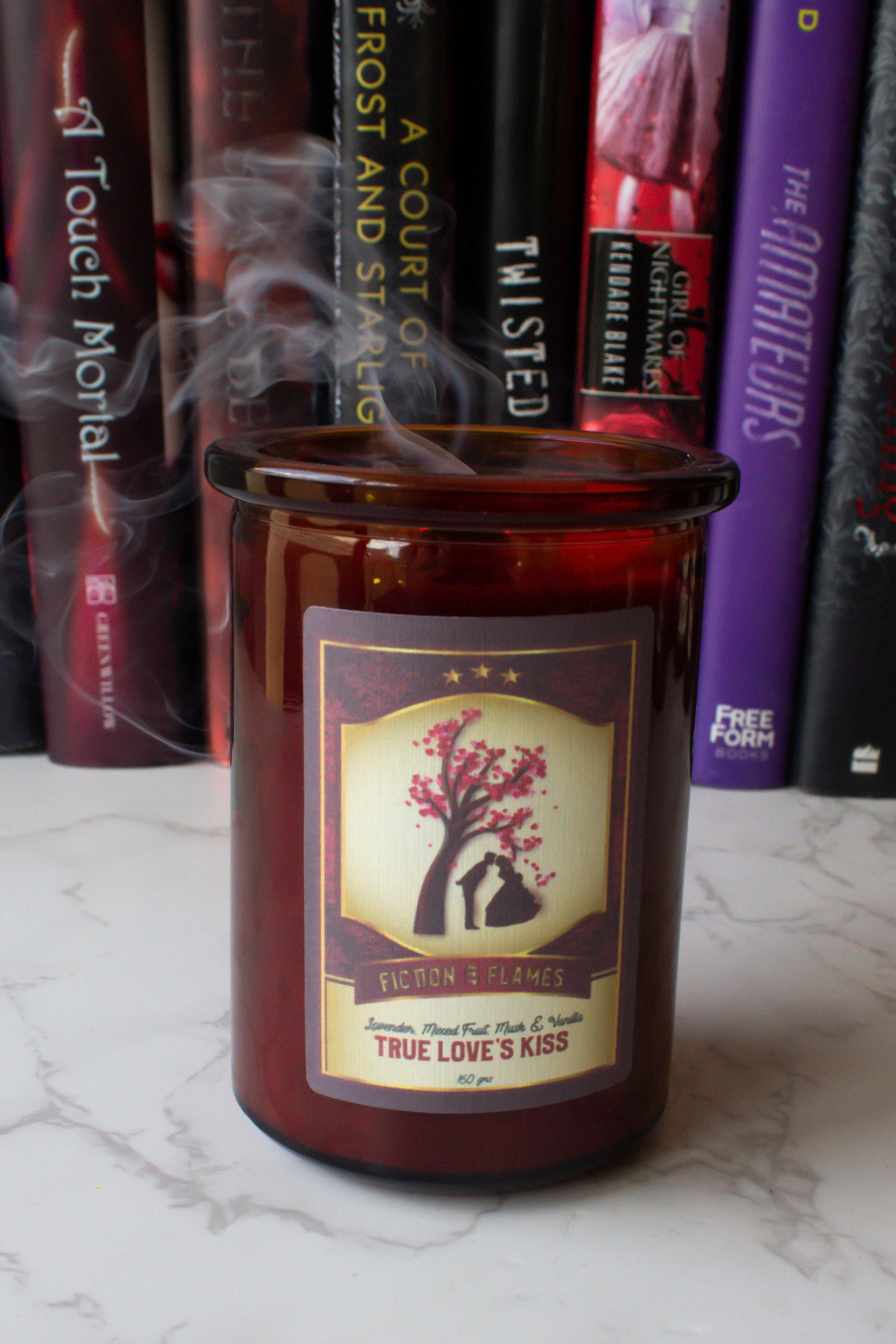 True Love's Kiss | Lavender, Mixed Fruit, Musk + Vanilla | Writers Gift | Sweet Candle | Book Lover's Gift | Reader Gift | Bookish Candle - Fiction and Flames 