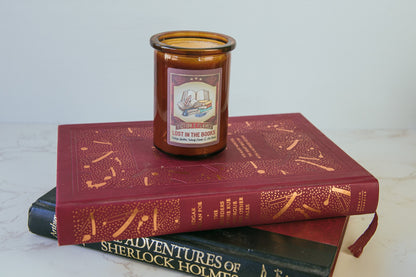 Lost in the Books | Library Scented Candle | Vintage Leather & Wood Soy Candle | Writers Gift | Aromatherapy Candle | Book Lover's Gift - Fiction and Flames 