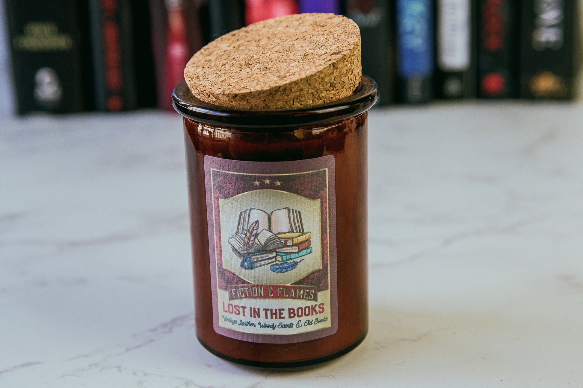 Lost in the Books | Library Scented Candle | Vintage Leather & Wood Soy Candle | Writers Gift | Aromatherapy Candle | Book Lover's Gift - Fiction and Flames 