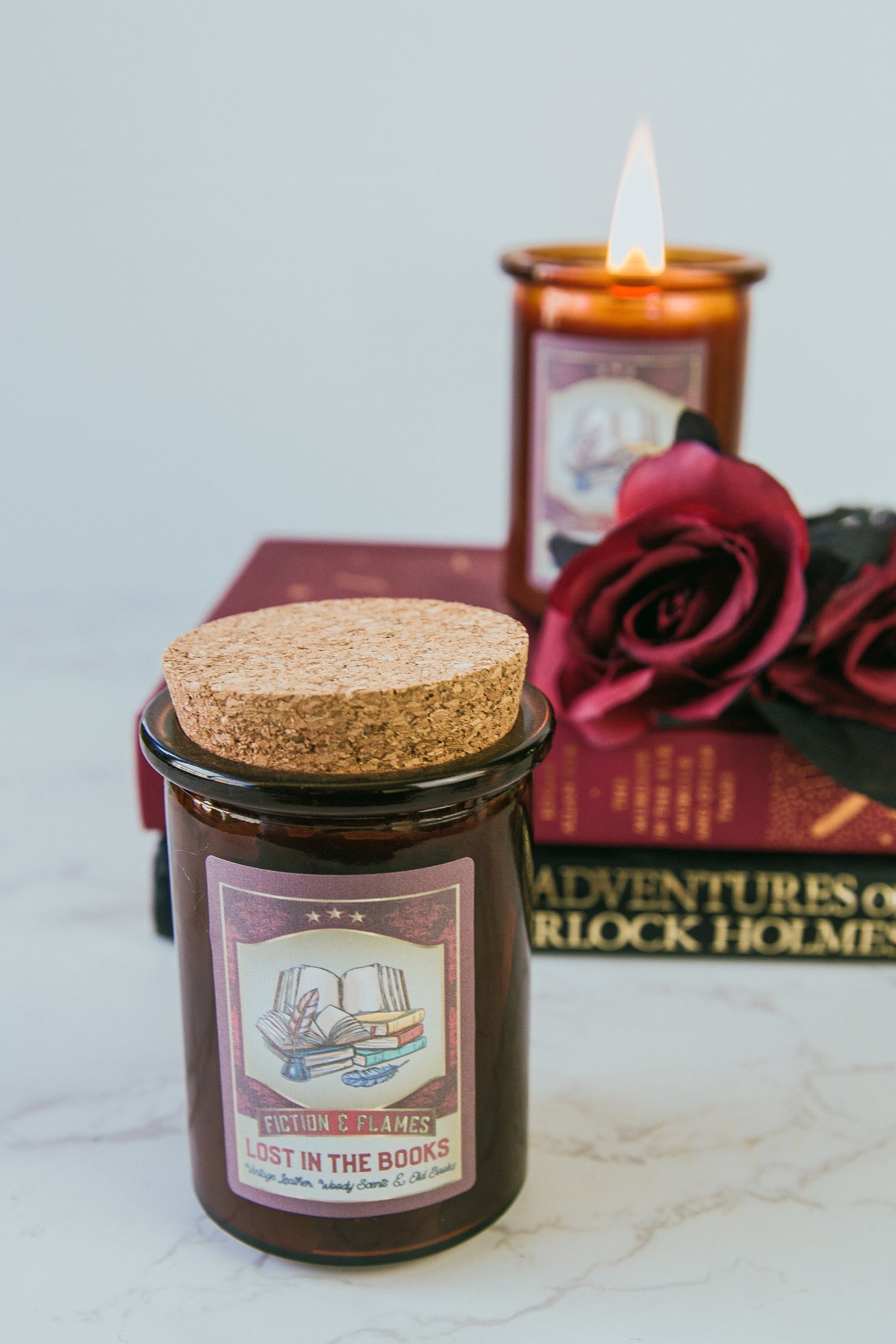 Lost in the Books | Library Scented Candle | Vintage Leather & Wood Soy Candle | Writers Gift | Aromatherapy Candle | Book Lover's Gift - Fiction and Flames 