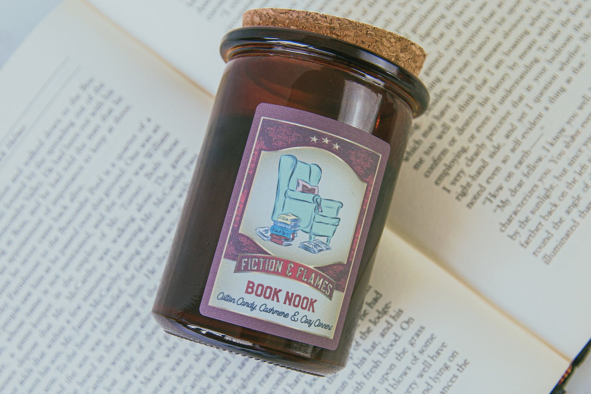 Book Nook | Cotton Candy, Cashmere + Cosy Corners Candle | Writers Gift | Scented Candle | Book Lover's Gift | Bookish Candle | Teacher Gift - Fiction and Flames 