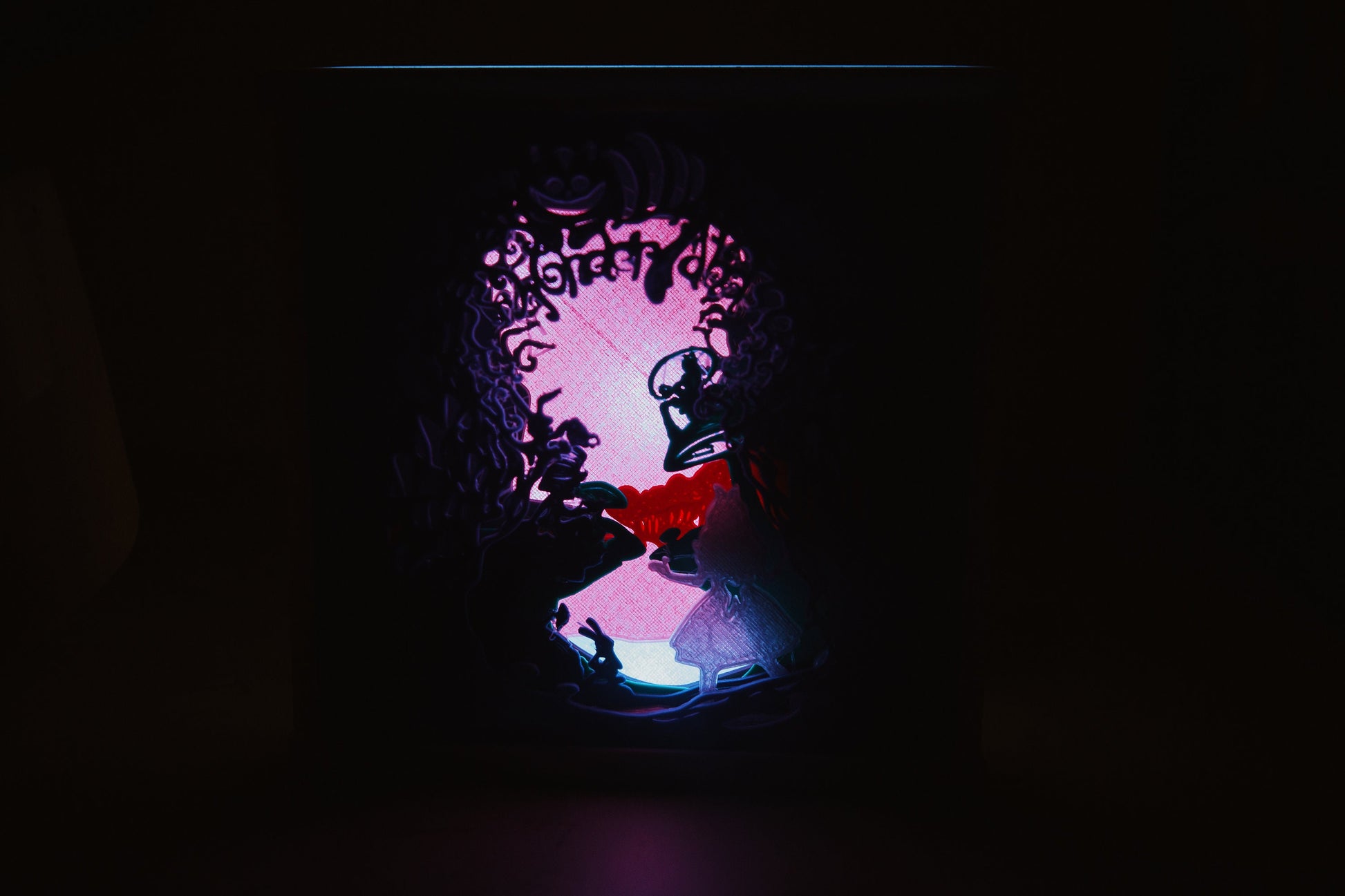 Alice in Wonderland 3D Light Box - Glow in the Dark - Battery Powered - Whimsical Shadow Box - Fantasy Art Decor - Fiction and Flames 