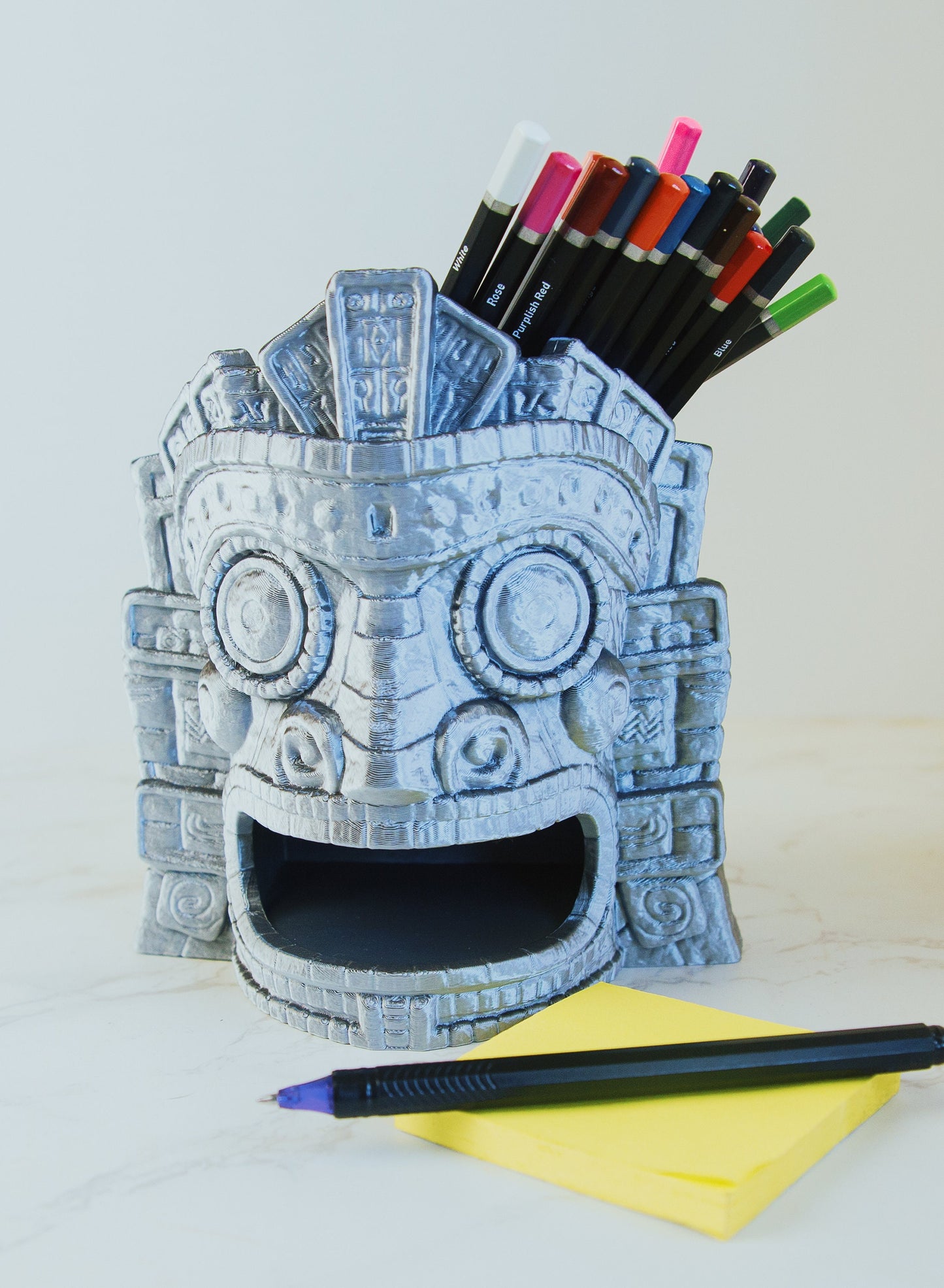 Tiki Head Pen Holder - Organise Your Workspace with Exotic Style - 3d Printed - Multiple colours available - Fiction and Flames 