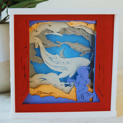 Whale Dream 3D Light Box - Glow in the Dark - Battery Powered - Imaginative Shadow Box - Fantasy Art Decor