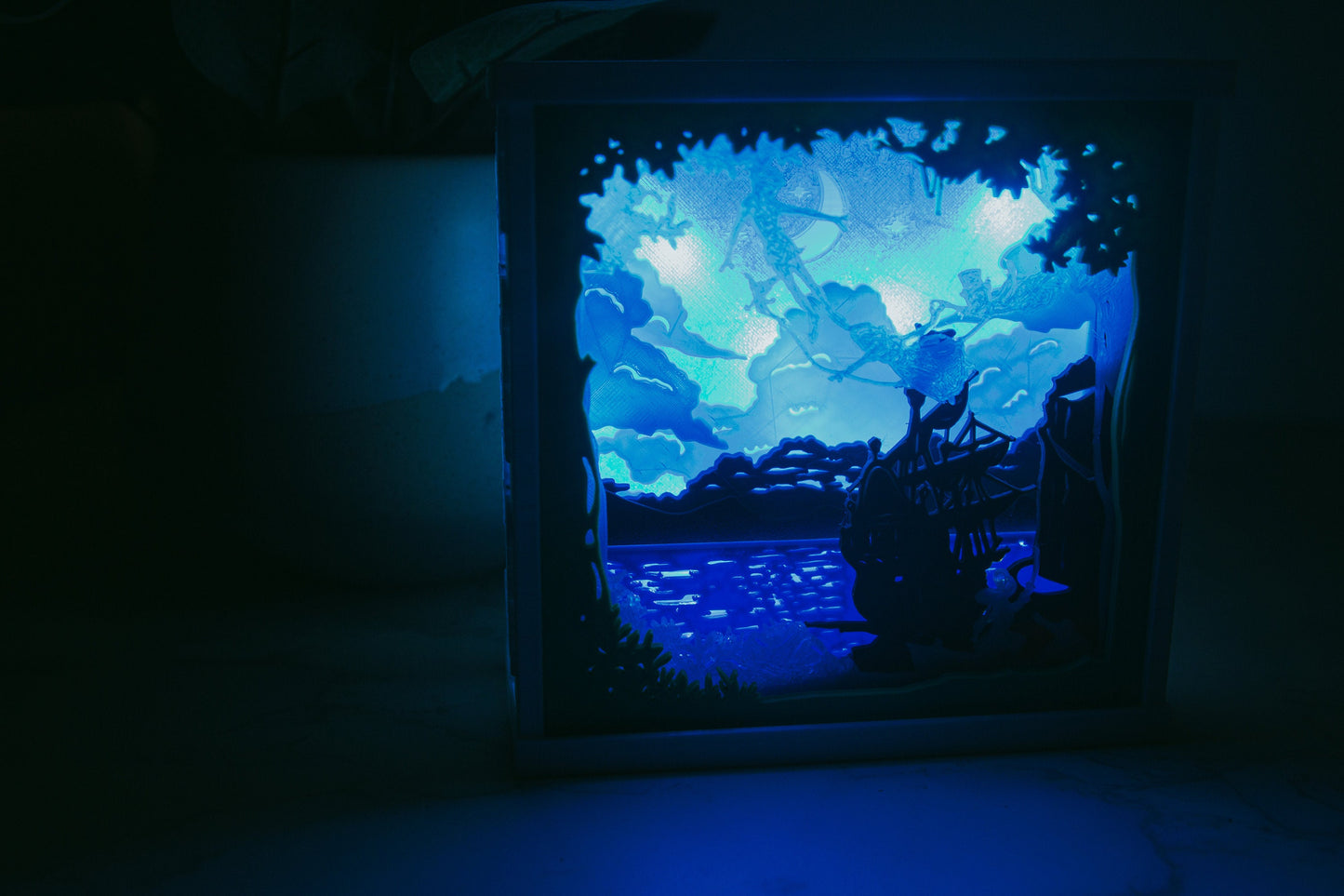 Peter Pan 3D Light Box - Glow in the Dark - Battery Powered - Whimsical Shadow Box - Fantasy Art Decor - Fiction and Flames 