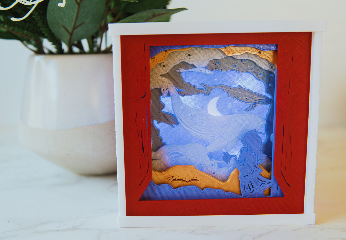 Whale Dream 3D Light Box - Glow in the Dark - Battery Powered - Imaginative Shadow Box - Fantasy Art Decor