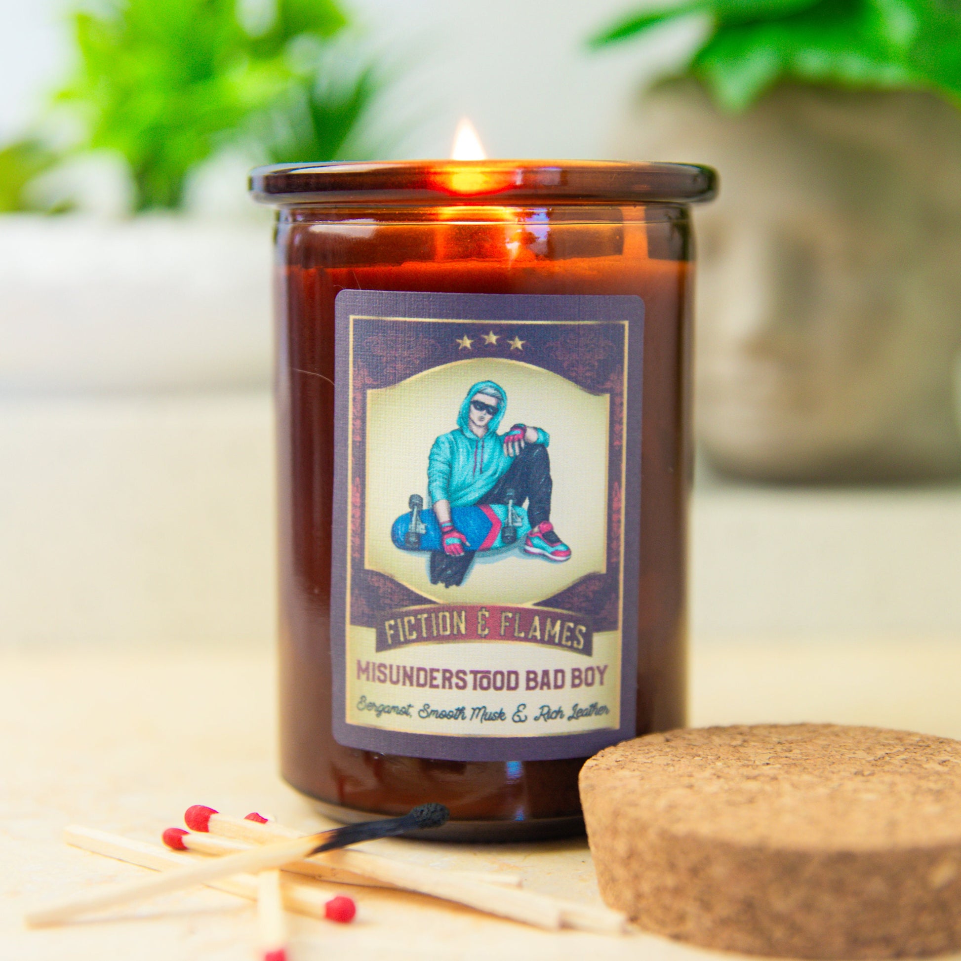 Misunderstood Bad Boy | Bergamot, Smooth Musk & Rich Leather | Writer Gift | Scented Candle | Book Lover Gift | Reader Gift | Bookish Candle - Fiction and Flames 