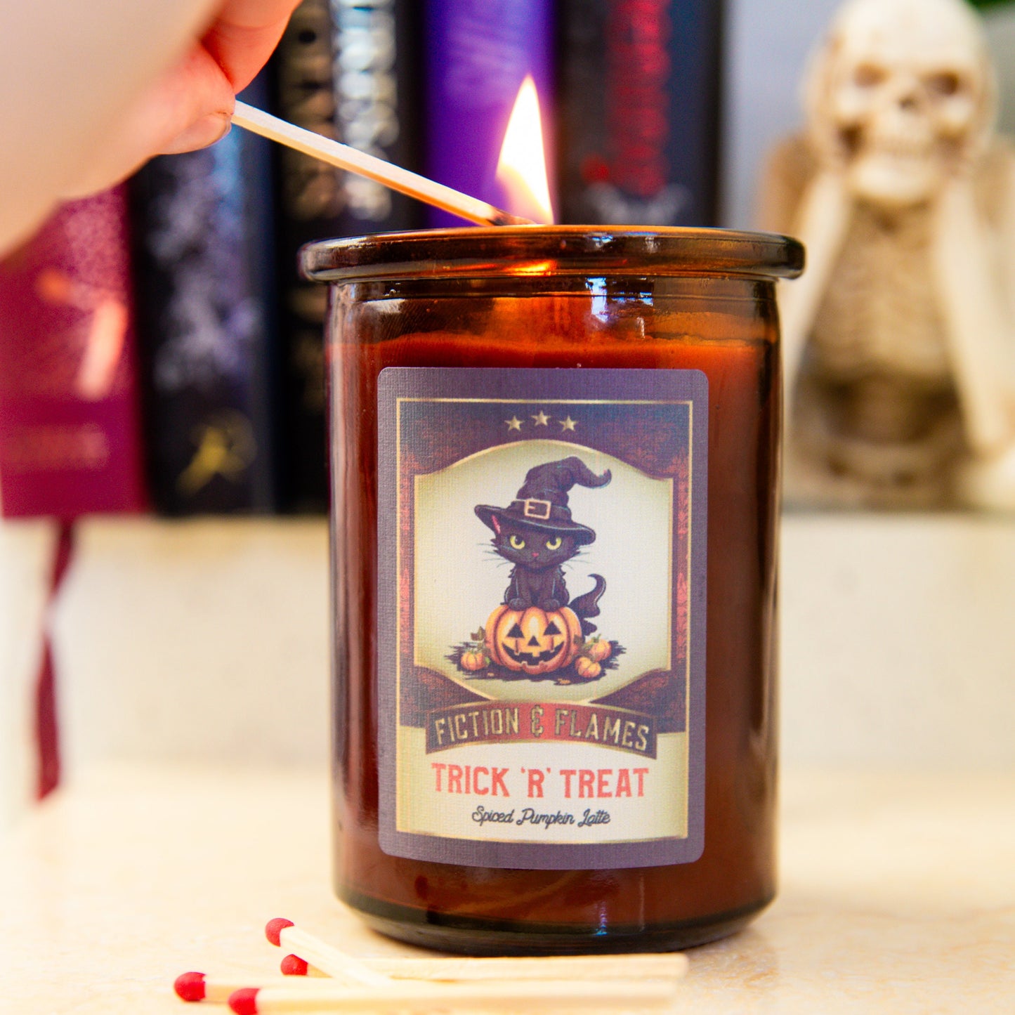 Trick 'R' Treat Pumpkin Spiced Latte Scented Candle - Halloween Decor - Hand-Poured Soy Wax Candle