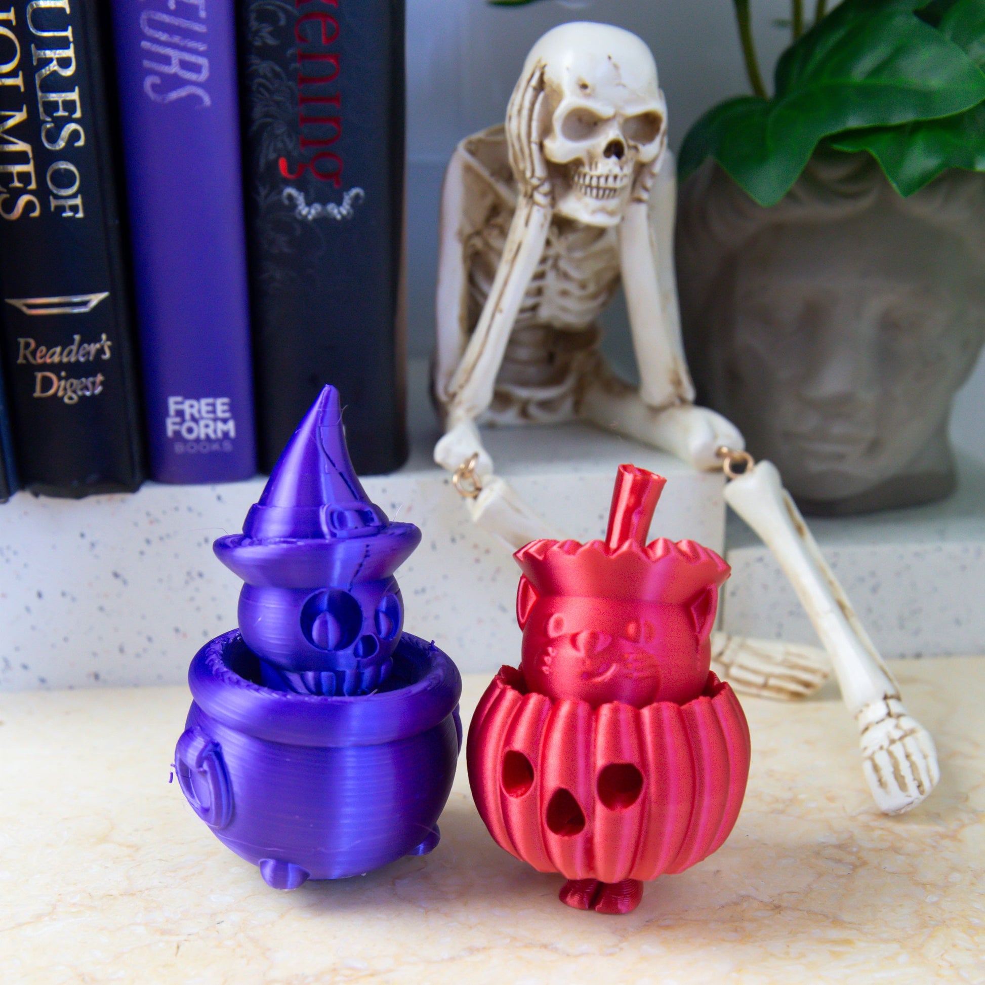 Spooky Peek-a-Boo 3D Printed Halloween Cauldron & Jack-o'-Lantern with Pop-Up Surprises - Fiction and Flames 