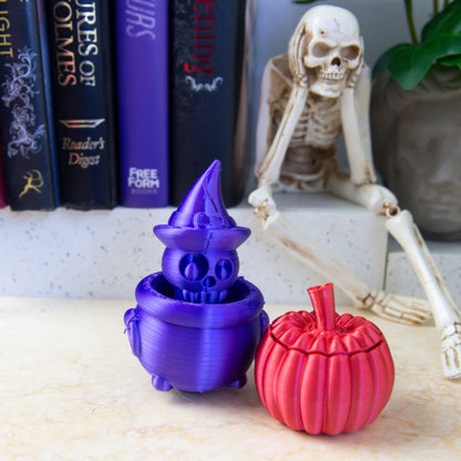 Spooky Peek-a-Boo 3D Printed Halloween Cauldron & Jack-o'-Lantern with Pop-Up Surprises - Fiction and Flames 