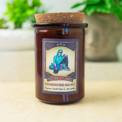 Misunderstood Bad Boy | Bergamot, Smooth Musk & Rich Leather | Writer Gift | Scented Candle | Book Lover Gift | Reader Gift | Bookish Candle - Fiction and Flames 