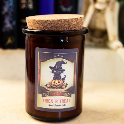 Trick 'R' Treat Pumpkin Spiced Latte Scented Candle - Halloween Decor - Hand-Poured Soy Wax Candle - Fiction and Flames 