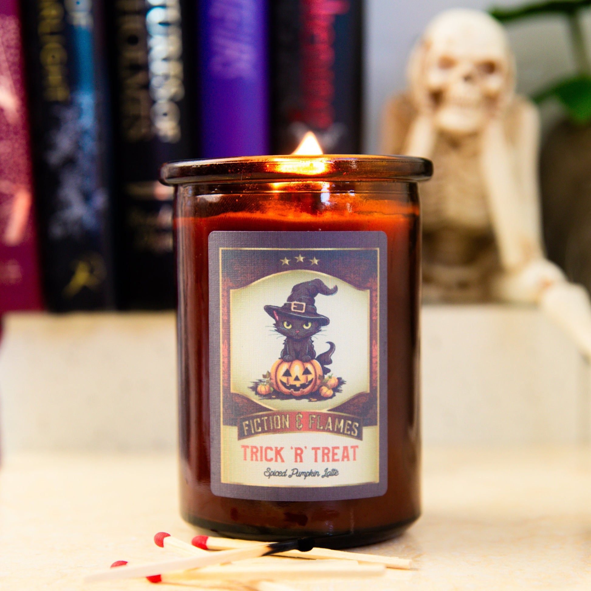 Trick 'R' Treat Pumpkin Spiced Latte Scented Candle - Halloween Decor - Hand-Poured Soy Wax Candle