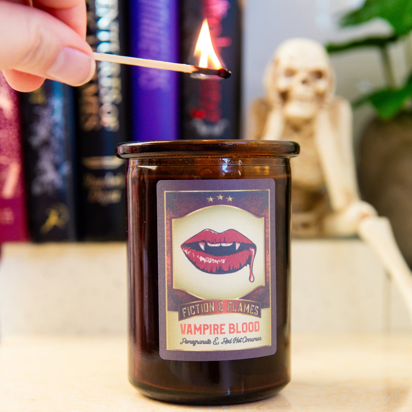 Vampire Blood - Pomegranate & Red Hot Cinnamon Scented Candle - Halloween Decor - Hand-Poured Soy Wax Candle - Fiction and Flames 