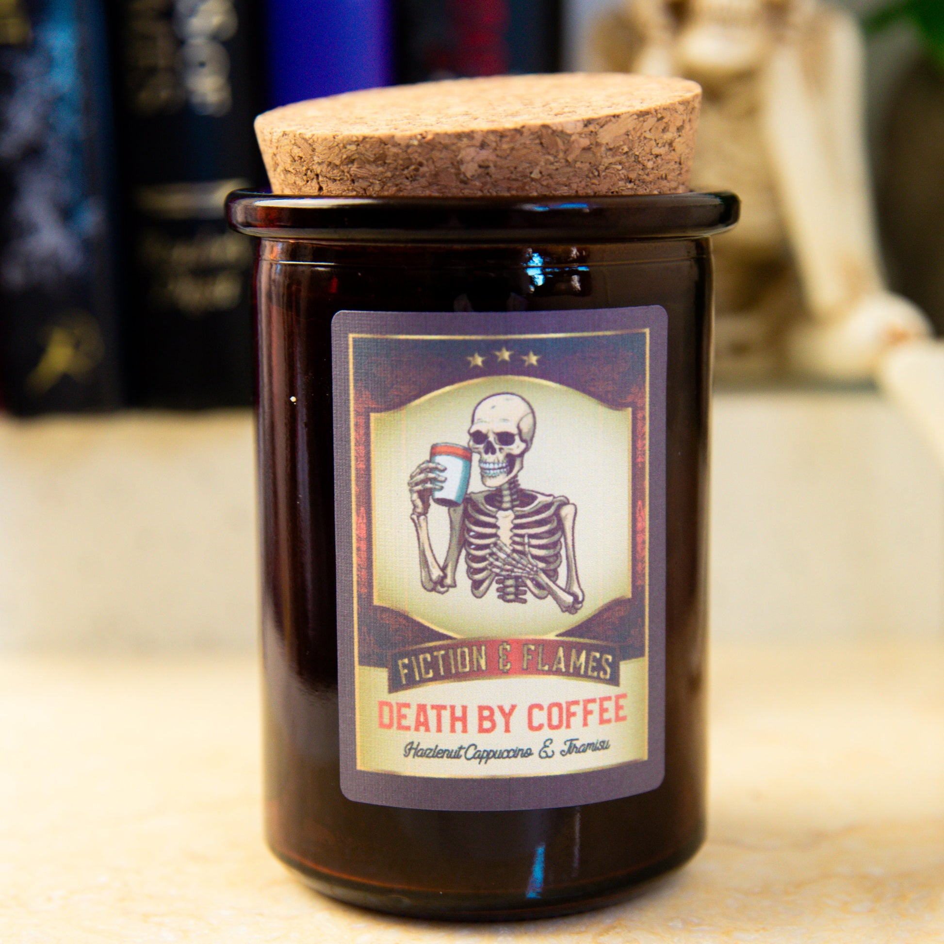 Death by Coffee - Hazelnut Cappuccino & Tiramisu Scented Candle - Halloween Decor - Hand-Poured Soy Wax Candle