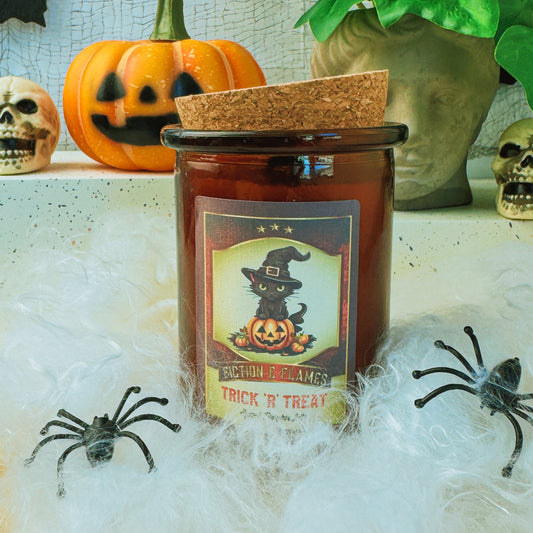 Trick 'R' Treat Pumpkin Spiced Latte Scented Candle - Halloween Decor - Hand-Poured Soy Wax Candle - Fiction and Flames 