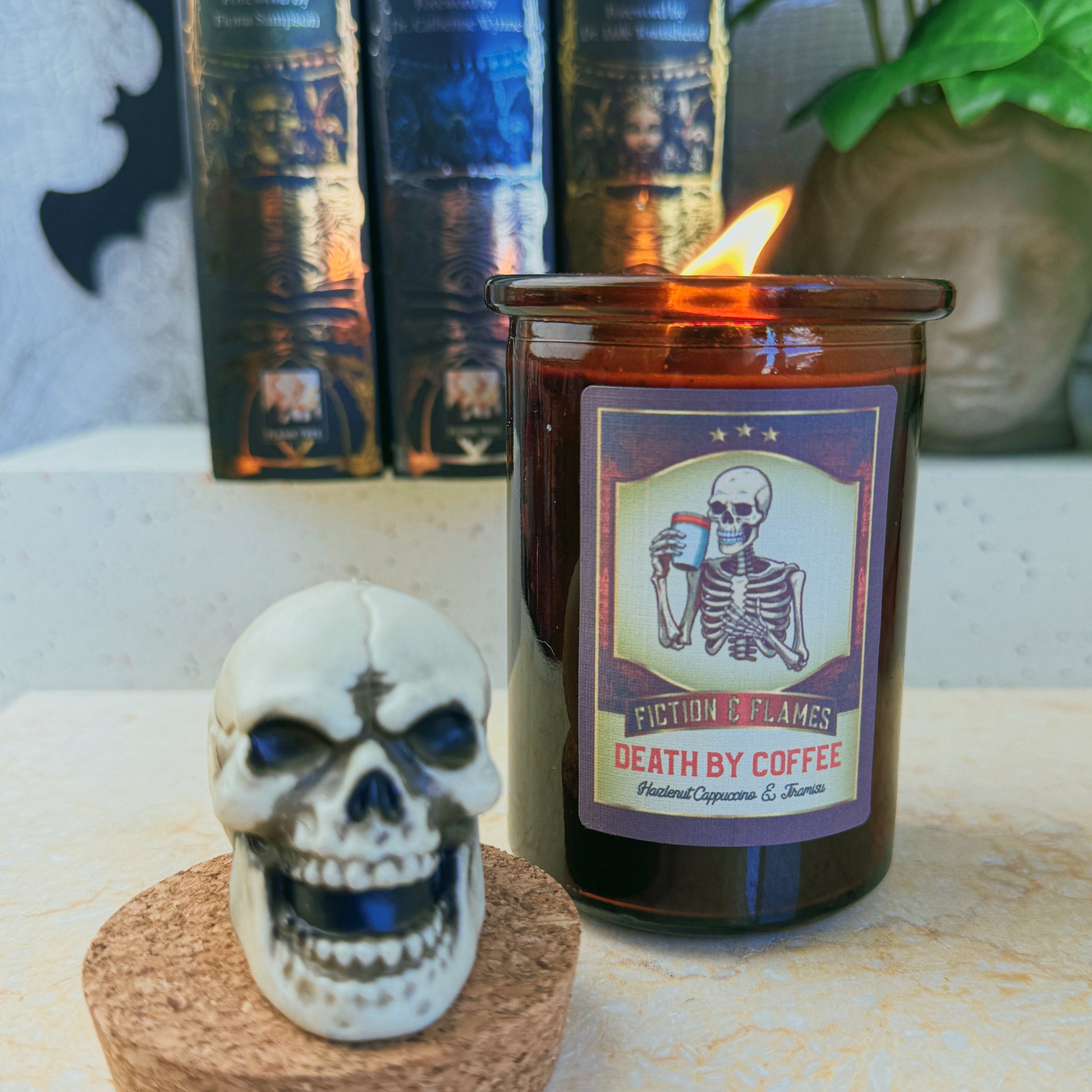 Death by Coffee - Hazelnut Cappuccino & Tiramisu Scented Candle - Halloween Decor - Hand-Poured Soy Wax Candle