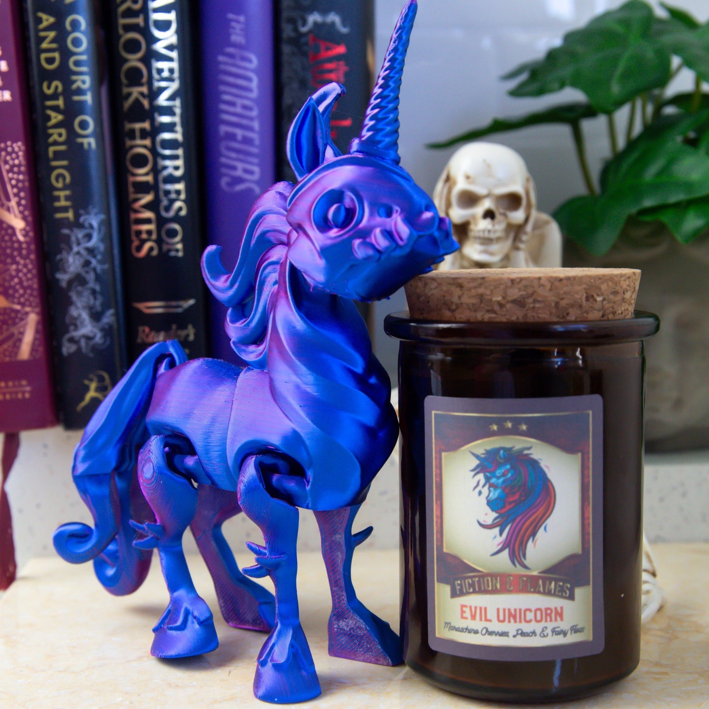 Evil Unicorn - Maraschino Cherries, Peach & Fairy Floss - Halloween Inspired Candle - Halloween Decor - Hand-Poured Soy Wax Candle - Fiction and Flames 