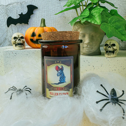 Killer Clown - Caramel Popcorn & Stormy Nights - Halloween Inspired Candle - Halloween Decor - Hand-Poured Soy Wax Candle - Fiction and Flames 