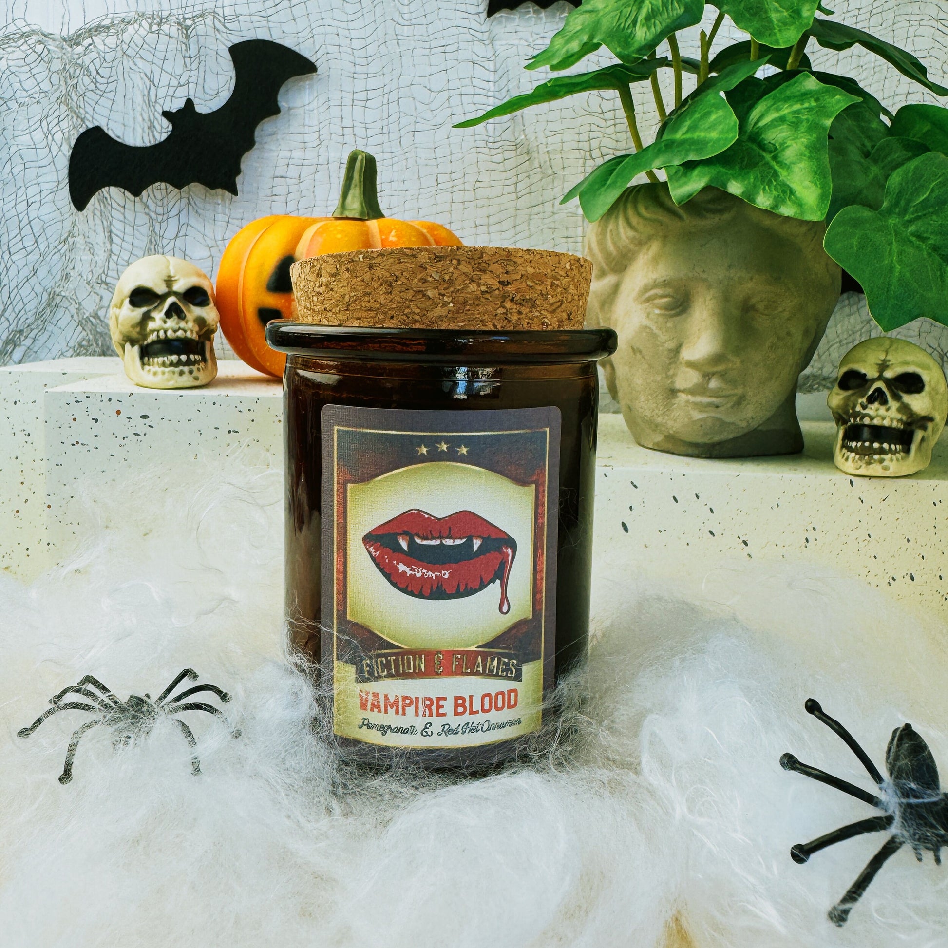 Vampire Blood - Pomegranate & Red Hot Cinnamon Scented Candle - Halloween Decor - Hand-Poured Soy Wax Candle - Fiction and Flames 