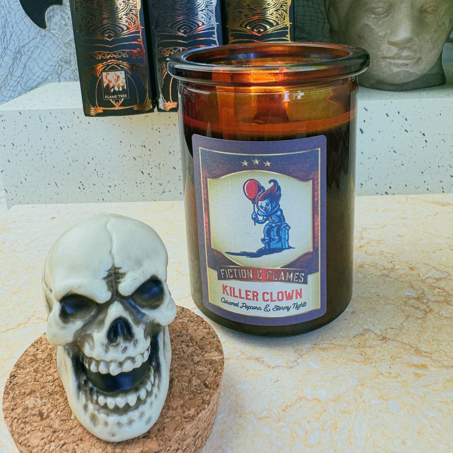 Killer Clown - Caramel Popcorn & Stormy Nights - Halloween Inspired Candle - Halloween Decor - Hand-Poured Soy Wax Candle - Fiction and Flames 