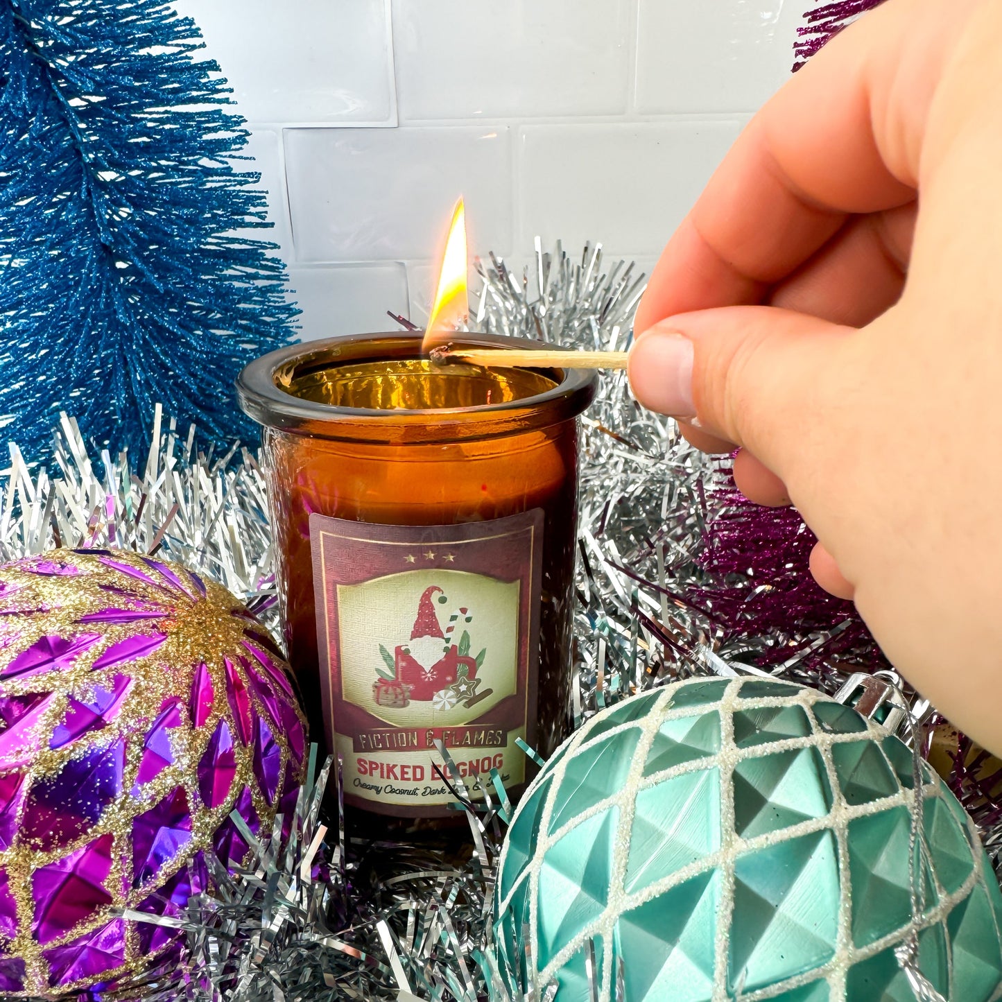 Spiked Eggnog Christmas Candle - Coconut, Dark Rum & Tonka Scented - Fiction and Flames 