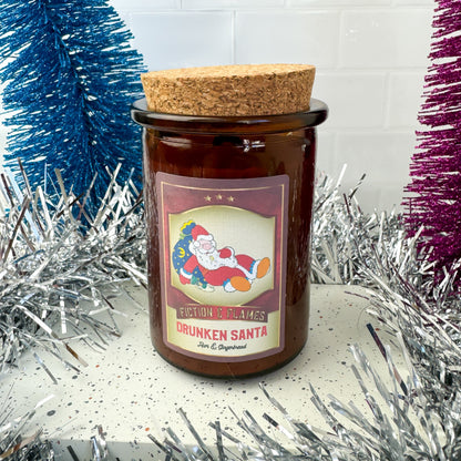 Drunken Santa Christmas Candle - A Festive Fusion of Gingerbread & Rum - Fiction and Flames 